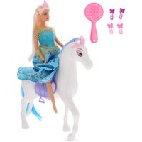 Muñeca Con Vestido Azul y Caballo