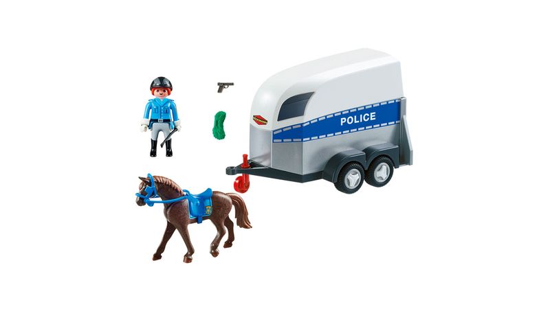 Playmobil Polic a con Caballo y Remolque