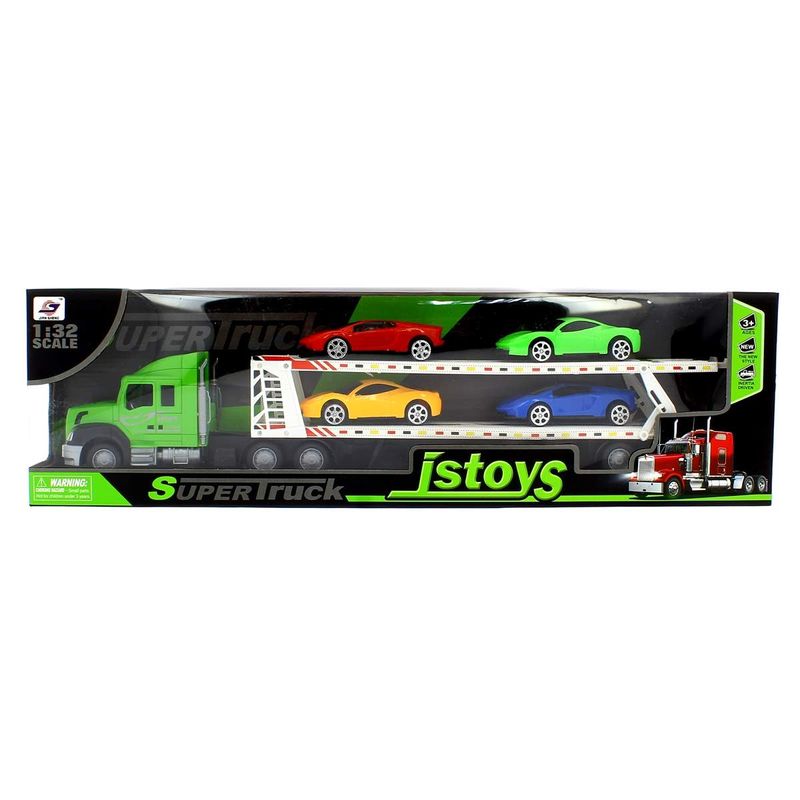 Camion-de-Transporte-Verde-con-Coches