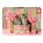 Puzzle-de-500-piezas-Gatitos-con-Rosas