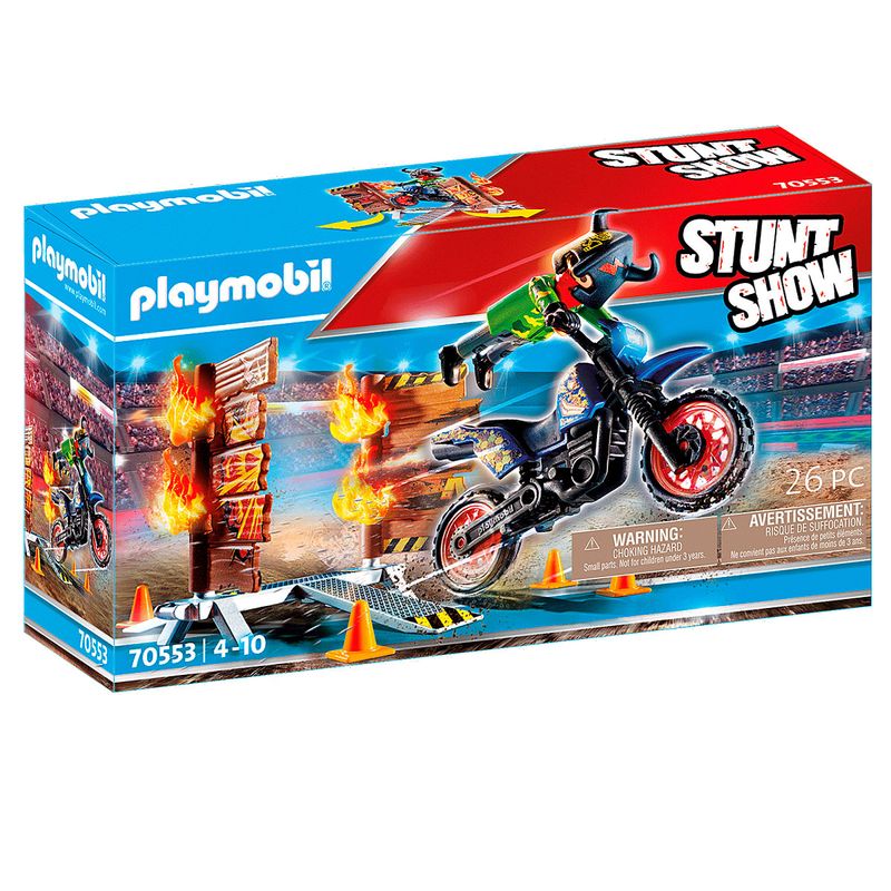 Playmobil-Stuntshow-Moto-con-Muro-de-Fuego