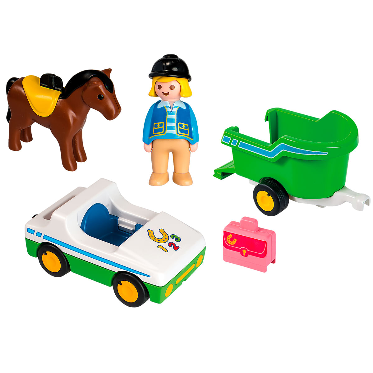 Playmobil 1.2.3 Coche con Remolque de Caballo