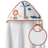Capa baño + babero Leon Palmera Blanco/ Naranja