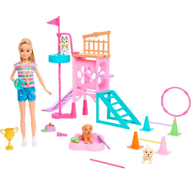 Barbie-y-Stacie-Playset-Carrera-Obstaculos-Perros