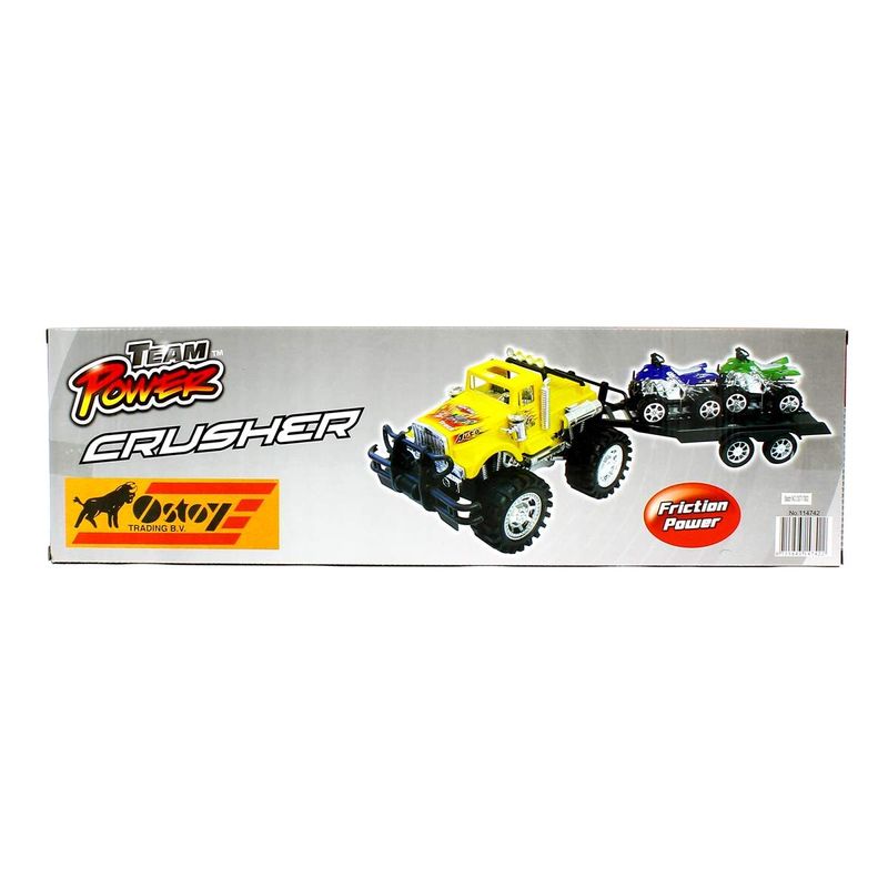 Coche-Crusher-Amarillo-con-Remolque-y-Quads_2