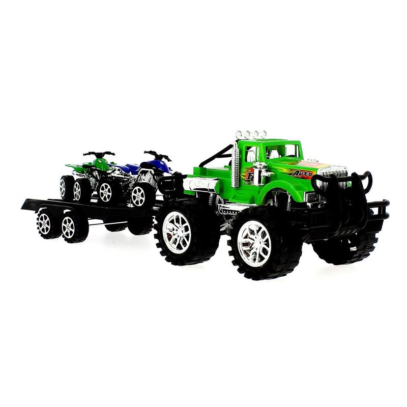 Coche-Crusher-Verde-con-Remolque-y-Quads