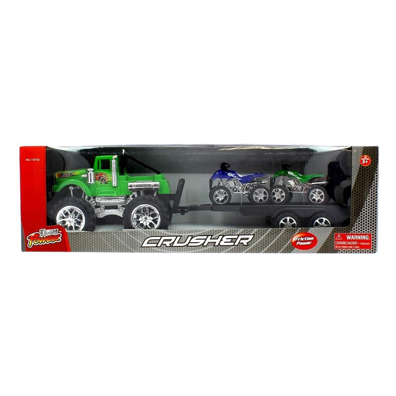 Coche-Crusher-Verde-con-Remolque-y-Quads_1