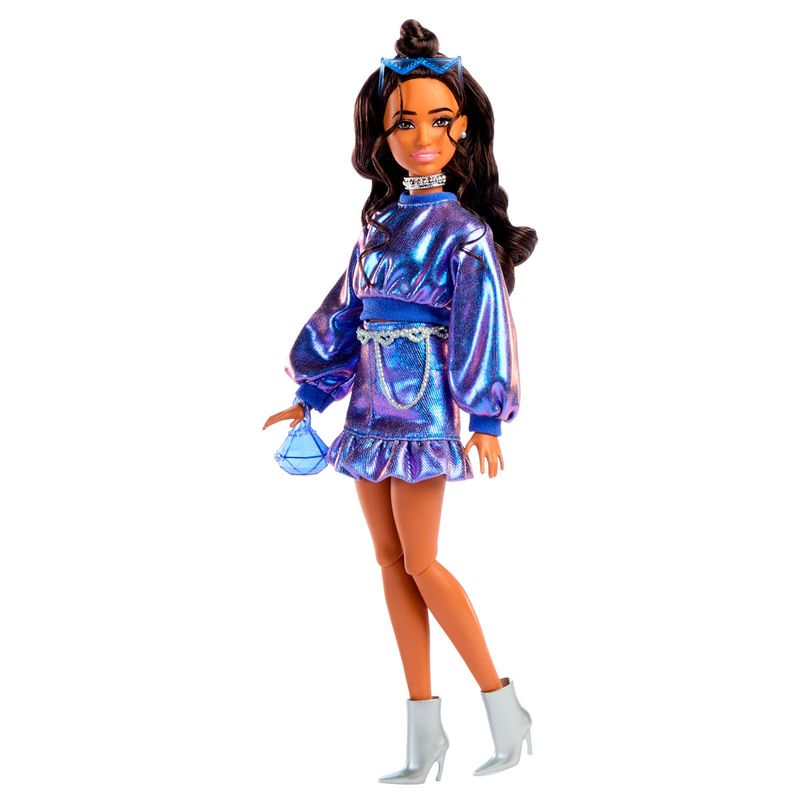 Barbie-Deluxe-Style-nº-7-Muñeca-Morena-Conjunto-Azul-Metalizado