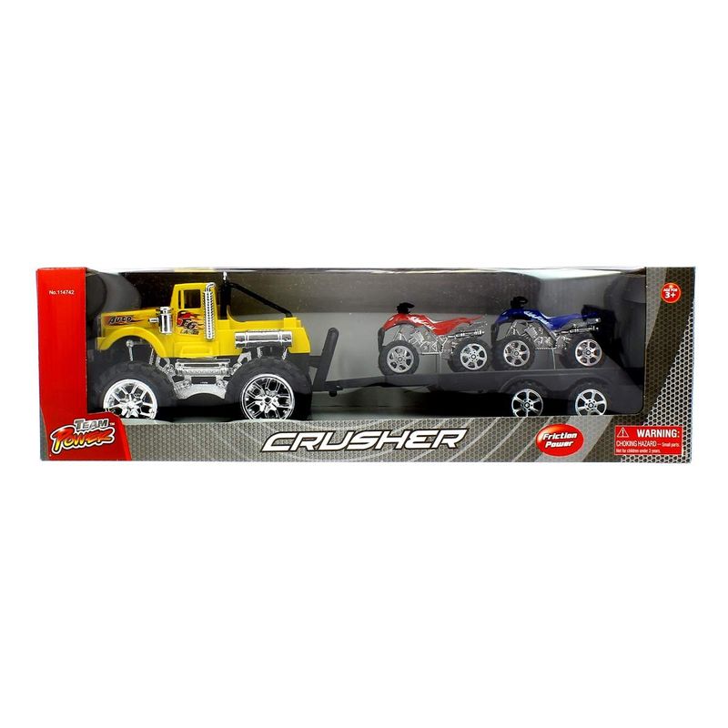 Coche-Crusher-Amarillo-con-Remolque-y-Quads_1